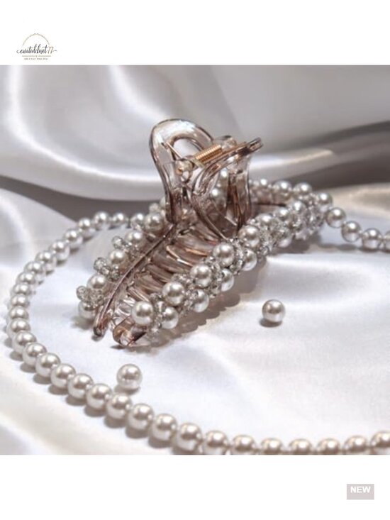 Faux Pearl & Crystal Bead Hair Claw Clips Strong Hold Non Slip Handmade